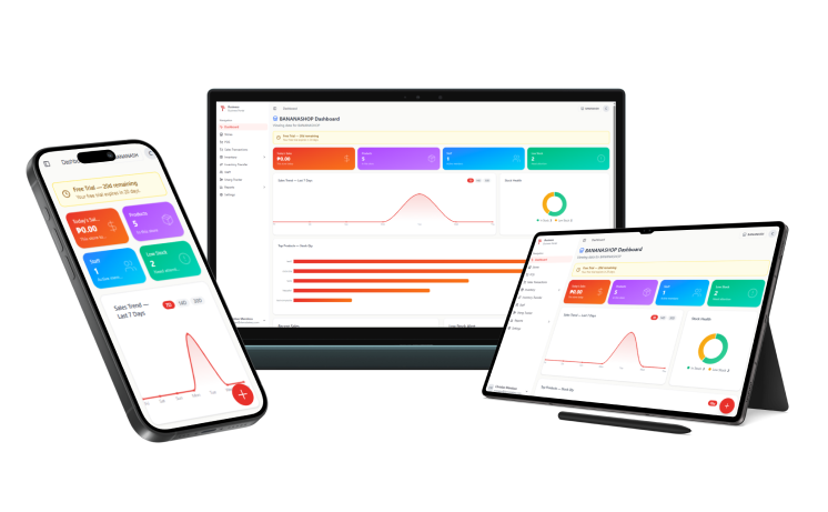 TindaPOS on phone, tablet, and desktop